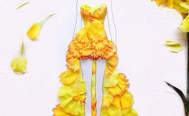 Artist turns real flower petals into fashion apparels