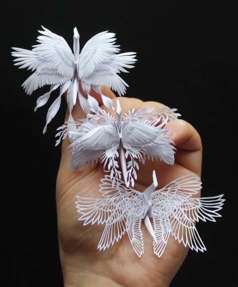 Artist Creates Breathtaking Paper Cranes With Feathery Details