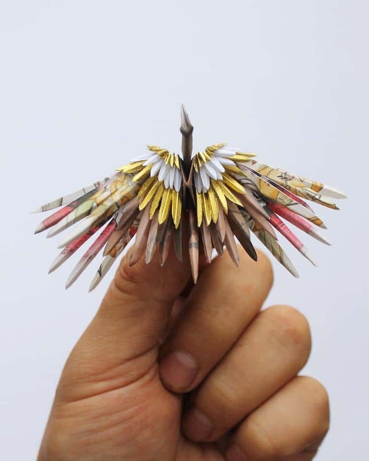 Artist Creates Breathtaking Paper Cranes With Feathery Details