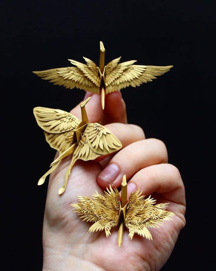 Artist Creates Breathtaking Paper Cranes With Feathery Details